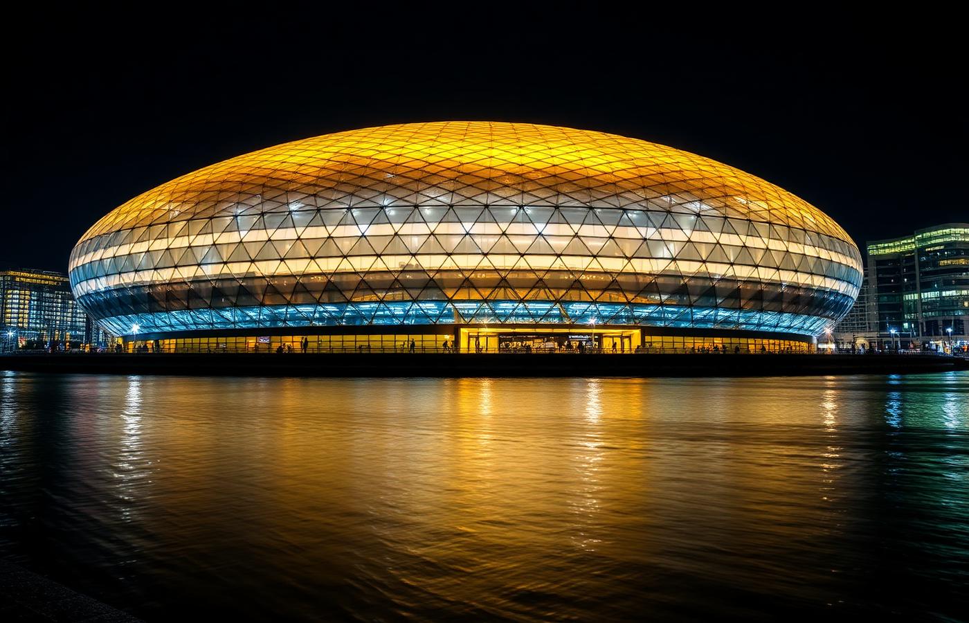 The O2 Arena illuminated at night