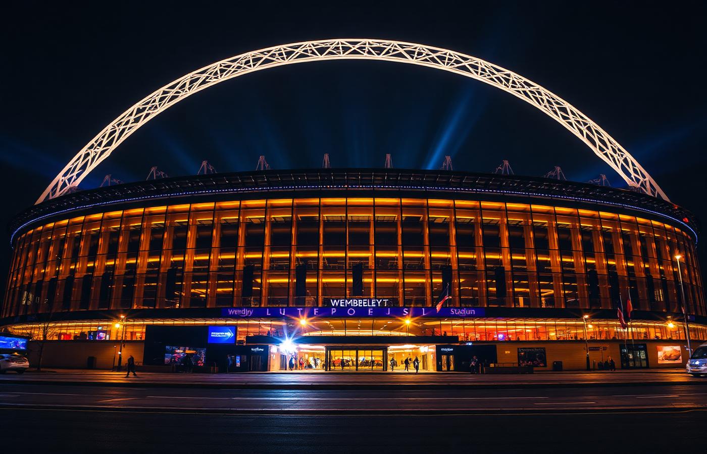 Wembley Stadium at night